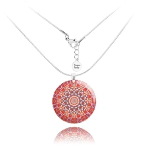 Handmade Mandala Round Oval Pendant with Adjustable Chain Necklace for Women (Red Pastel)