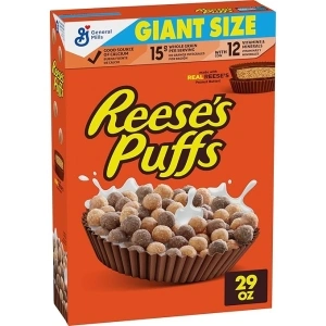 REESE’S PUFFS Chocolatey Peanut Butter Cereal, Kid Breakfast Cereal, Giant Size, 29 oz