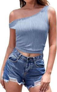 Women's Off The Shoulder Tops Casual Summer T Shirts Tank Tops Trendy Asymmetrical Going Out Tops for Women 2024