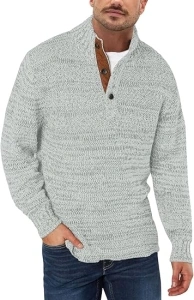 Aoysky Men's Stand Collar Sweater Thermal Button Pullover Sweater Tops Henley Knit Sweaters