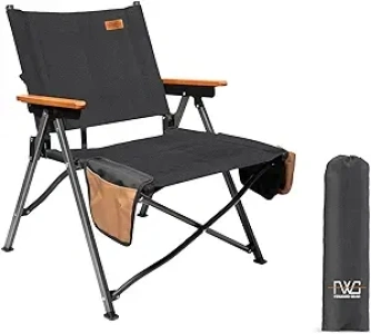 Folding Camping Chair Beach Chair, Lightweight Portable Folding Chair Wood Armrest with Side Pockets, Cup Holder for Camping, Picnic, Concert, Beach, Fishing