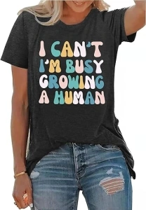 PECHAR Pregnant Mama Shirt for Women I Can't I'm Busy Growing A Human Graphic Tshirt Maternity Mom Gifts Tees Tops