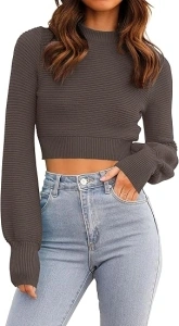 ZESICA Women's Fall Mock Neck Cropped Sweater 2024 Long Sleeve Soft Ribbed Knit Pullover Jumper Tops