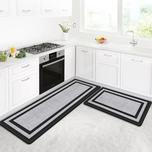 LuxStep Kitchen Mat, Kitchen Mats [2 PCS] Cushioned Kitchen Rugs Anti-Fatigue Floor Comfort Mat,Non-Slip Standing Desk Mat,Waterproof Kitchen Rug Set for Kitchen,Floor,Office,Classic Black