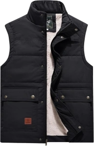 Flygo Men's Winter Warm Outdoor Padded Puffer Vest Thick Fleece Lined Sleeveless Jacket