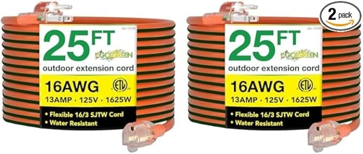 Go Green Power Inc. (GG-13725) 16/3 SJTW Outdoor Extension Cord, Lighted End, 25 ft (Pack of 2)