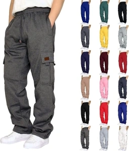 Cargo Sweatpants for Men, Heavyweight Fleece Baggy Elastic Waist Drawstring Sweatpants with Pockets Joggers Trousers