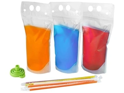 200PCS Drink Pouches with Straw Bags