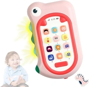 Richgv Toys for Babies 6-12 Months Girls, Dinosaur Baby Phone Toy Baby Girl Gifts with 80+ Sound Effects Color Changing Light 1 Year Old Girl Birthday Gift Stocking Stuffers 6 Months +