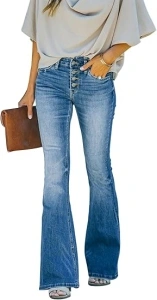 KUNMI Women's Flare Bell Bottom Jeans High Waisted Wide Leg Bootcut Jeans Stretchy Denim Pants