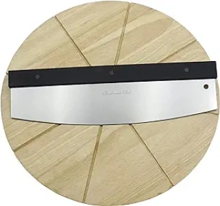 Checkered Chef Premium Pizza Cutter and Cutting Board Set - Rocker Pizza Cutter and 13.5 Inch Round Wooden Pizza Board - Outdoor Pizza Oven Accessories