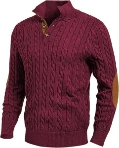 JMIERR Men's Cable Knit Pullover Sweater Casual Long Sleeve Stand Collar Button Knitted Sweaters