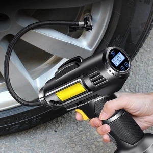 Portable Cordless Tire Inflator, Rechargeable Air Pump for Car Tires, Car Tire Pump Air Compressor with Car Power Adapter, Digital Pressure Gauge, Wireless Car Air Pump, Quick Inflation