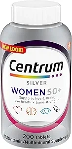 Centrum Silver Women's Multivitamin for Women 50 Plus, Multivitamin/Multimineral Supplement with Vitamin D3, B Vitamins, Non-GMO Ingredients, Supports Memory and Cognition in Older Adults - 200 Ct