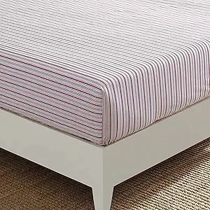 Nautica - Twin Fitted Sheet, Cotton Percale Bedding, Casual Home Decor (Coleridge Stripe Red, Twin)