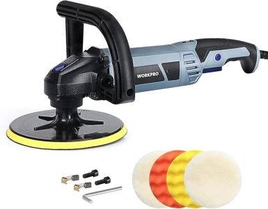 WORKPRO Buffer Polisher - 7-inch Car Buffer Waxer with 4 Buffing and Polishing Pads, 6 Variable Speed 1000-3800 RPM, Detachable Handle, Ideal for Car Detailing, Sanding, Polishing, Waxing