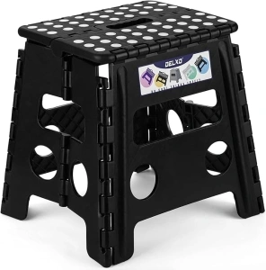 Delxo Folding Step Stool, 13 inch Non-Slip Foldable Stools for Kids & Adults Up to 300 LBS, Step Stool with Handle, Lightweight for Kitchen, Bathroom, Bedroom, Garden, Black (10 Pack)