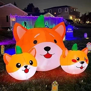 GOOSH 5 FT Long Halloween Inflatables Pumpkin Dog Outdoor Decorations Blow Up Yard Dog Head Combo Decoration with Built-in LEDs for Indoor Party Garden Lawn Holiday Decor