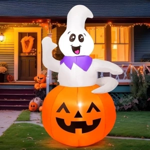 GOOSH 5 FT Halloween Inflatable Cute Pumpkin Ghost Outdoor Decorations Blow Up Yard Ghost in Pumpkin with Built-in LEDs for Indoor Party Garden Lawn Decor