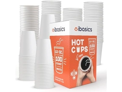 (100 Pack) 12oz Paper Coffee Cups Large Disposable Hot Cups | Durable White Paper Cup for Beverages | Perfect for Home, Office, and Events, Multi-Purpose Coffee Cups 12 oz