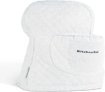 KITCHENAID Fitted Tilt-Head Ticking Stripe Stand Mixer Cover with Storage Pocket, Quilted 100% Cotton, Ink Blue, 14.4