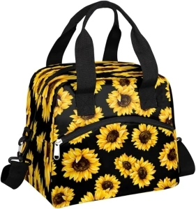 Sunflower Flower Insulated Lunch Bag for Women Men Adult Kids Reusable Freezable Lunch Tote Bag Organizer Sunflower Floral Cooler Lunch Box with Adjustable Shoulder Strap for Work School and Picnic