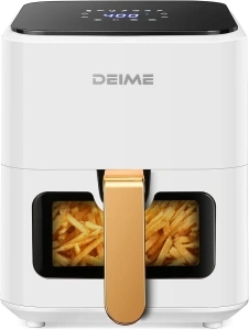 DEIME Air Fryer 4.2 QT Oilless Hot AirFryer 1200W Healthy Cooker Small Oven with 7 Presets, Digital LCD Touch Screen, Visual Cooking Window, Non-Stick Basket, Included Recipe (White)