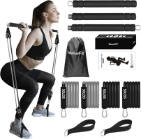 Plates Bar Kit with Resistance Band-Multifunctional Portable Weighted Exercise Pilates Bar, Home Gym with Beginner Workout Equipment, Yoga Set for Full Body