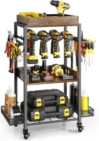 Power Tool Organizer Garage Storage Organization Shelving Tool Holder Drill Rack Shelf Rolling Cart Open Tool Chest Cabinet Box Organizer with Wheels Workshop Garage Gift Ideas for Men Dad