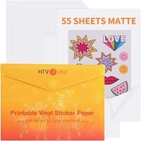 HTVRONT Printable Vinyl Sticker Paper - 55 Sheets Matte Sticker Paper for Inkjet Printer & Laser Printer, 100 g Waterproof Sticker Paper Dries Quickly & Tear Resistant 8.5"x11"