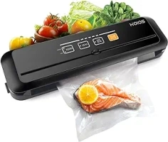 KOIOS Vacuum Sealer Machine, 90Kpa Automatic Vacuum Air food sealer/Built-in Cutter Starter Kit, Dry & Moist Food Preservation Modes, Pulse Function, LED Indicator Lights, Black