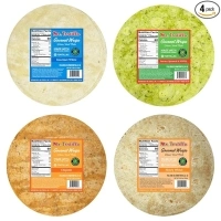 Mr. Tortilla Gourmet Wraps Variety Pack - Artisan Flour Tortillas, Only 60 Calories – Small Batch Zero Cholesterol Snack - Authentic - Gourmet White, Honey Wheat, Chipotle, Spinach & Nopal - 8-Count Bags (Pack of 4)