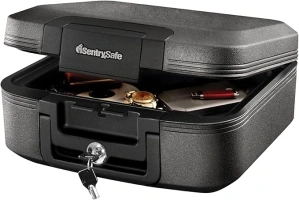 SentrySafe Dark Gray Fireproof and Waterproof Safe with Key Lock, Chest Lock Box with Carrying Handle for Travel, 0.28 Cubic Feet, 6.6 x 15.4 x 14.3 Inches, CFW20201