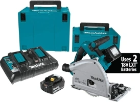 Makita XPS01PTJ 18-Volt X2 LXT Lithium-Ion (36V) Brushless Cordless 6-1/2 inch Plunge Circular Saw Kit (5.0Ah) with 199140-0 39 inch Guide Rail(Sold separately)