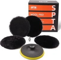 Wool Polishing Buffing Pad, SPTA 6 Pcs 6 Inch 150mm Polishing Buffing Wheel for Drill Buffer Attachment with 5/8"-11 Drill Adapter Compound Cutting & Polishing for Car Polisher