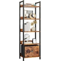 Furologee 5 Tier Bookshelf with Drawer, Tall Bookcase with Shelves, Wood Book Shelf Storage Organizer, Display Standing Shelf Unit for Bedroom, Living Room, Rustic Brown