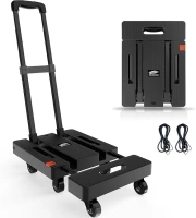 SOLEJAZZ Folding Hand Truck Portable Dolly for Moving, 500LB Luggage Cart Dolly with 6 Wheels & 2 Bungee Cords for Travel, Moving, Shopping Use, Black