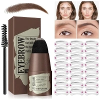 Eyebrow Stamp Stencil Kit - 1 Step Eye Brow Makeup Brow Stamp Shaping Kit with 24 Reusable Eyebrow Stencils, Long-Lasting Waterproof Trio Kit for Perfect Natural Brow (Medium Brown)