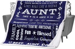 FILO ESTILO Gifts for Aunts from Niece or Nephew for Birthday, Mothers Day, Say We Love You Aunt with a Special Aunt Blanket Filled with Love 60x50 Inches (Dark Blue, Sherpa)