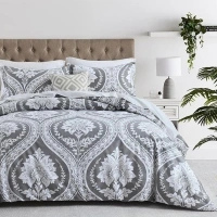 PERHOM Grey Duvet Cover King - 3 Pieces Paisley Damask Duvet Cover King Size, 100% Cotton Duvet Cover Set, Ultra Soft Breathable Bedding Duvet Covers for All Season, 104"x90", No Comforter