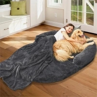 Human Dog Bed for Adult People, Large Gaint Shared Bed Foldable Adjustable Flufelbed Standard Cloud Bed with Memory Foam,Fluffy Faux Fur Orthopedic Nap Dog Bean Bag Sleeping Bed with Grey Blanket