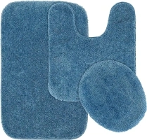 Garland Rug Traditional Plush 3 Piece Nylon Washable Bathroom Rug Set Basin Blue