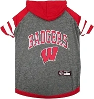 NCAA WISCONSIN BADGERS HOODIE for DOGS & CATS, LARGE COLLEGIATE Licensed DOG HOODY Tee Shirt. Sports HOODY T-Shirt for Pets. COLLEGE Sporty Dog Hoodie Shirt.