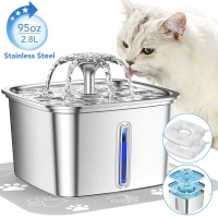 Ophanie 95oz/2.8L Stainless Steel Cat Water Fountain - Automatic Pet Water Dispenser for Cats, Dogs - Includes Replacement Filters & Silicone Mat, Electric Water Bowl for Multiple Pets, Silver