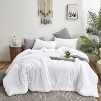 Luxlovery White Jacquard Comforter Set King Boho White Bedding Comforter Farmhouse Shabby Tufted Blanket Quilts Rustic Plain White Chic Comforter Set for Women Men King Bed