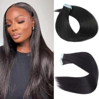 Light Yaki Straight Tape in Hair Extensions Human Hair 40 Pcs Tape in Extensions for Black Women Urbeauty Seamless Invisible Tape Hair Extensions Real Human Hair Natural Black Color 20 Inch