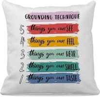 Mental Health Grounding Technique Decorative Throw Pillow Case 18″×18″, Psychological Inspiring Decoration for Therapy Office School Counselor Psychologist Coaching Office,Gift for Teens Psychologist