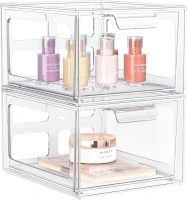 2 Pack Clear Makeup Organizer and Acrylic Organizers，Plastic Storage Bins with Handles for Vanity, Kitchen Cabinets, Pantry Organization and Storage