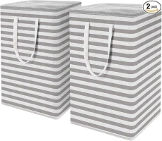 WISELIFE 2-Pack Laundry Hamper 75L Collapsible Large Laundry Baskets with Easy Carry Handles Freestanding Waterproof Clothes Hamper Storage Basket for Toys Clothes Organizer - 24.4" (H), Grey