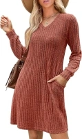 SAMPEEL Womens V Neck Fall Dresses Long Sleeve Casual Sweater Short Dress Fashion Clothes